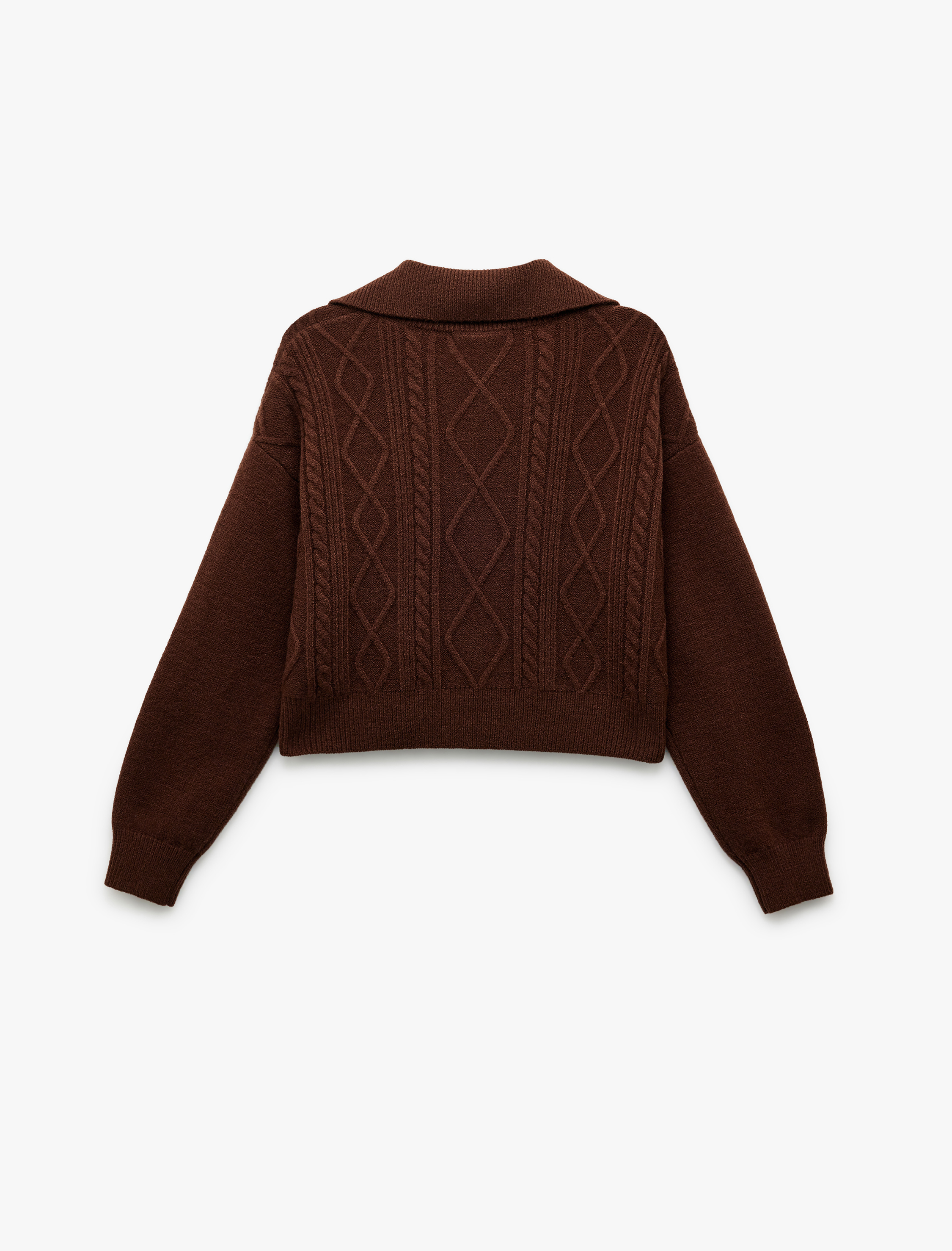   Yarım Fermuarlı Yaka Uzun Kollu Saç Örgü Dokulu Triko Kazak