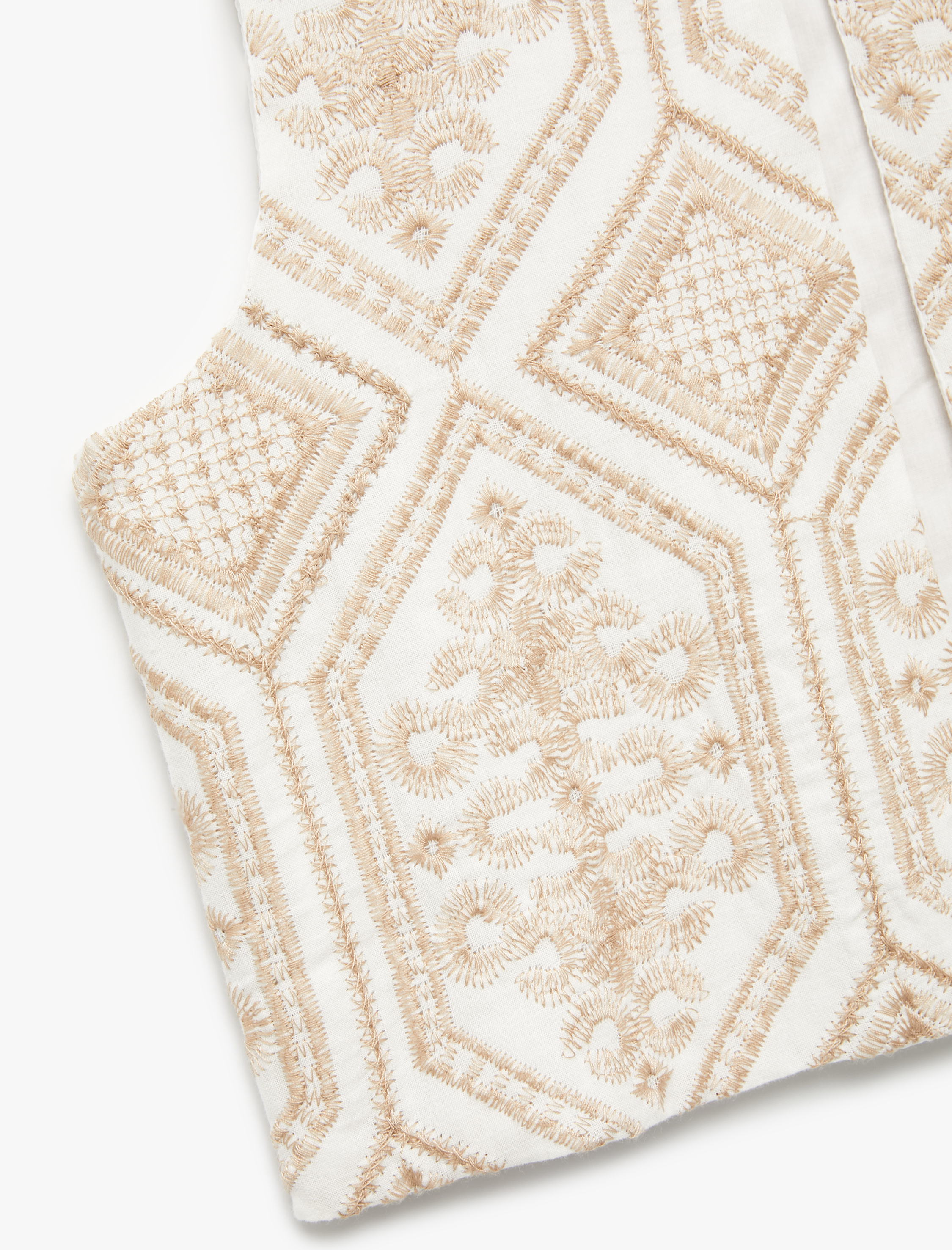   Pamuklu Etnik Desenli Nakış Detaylı Brodeli Bisiklet Yaka Crop Yelek