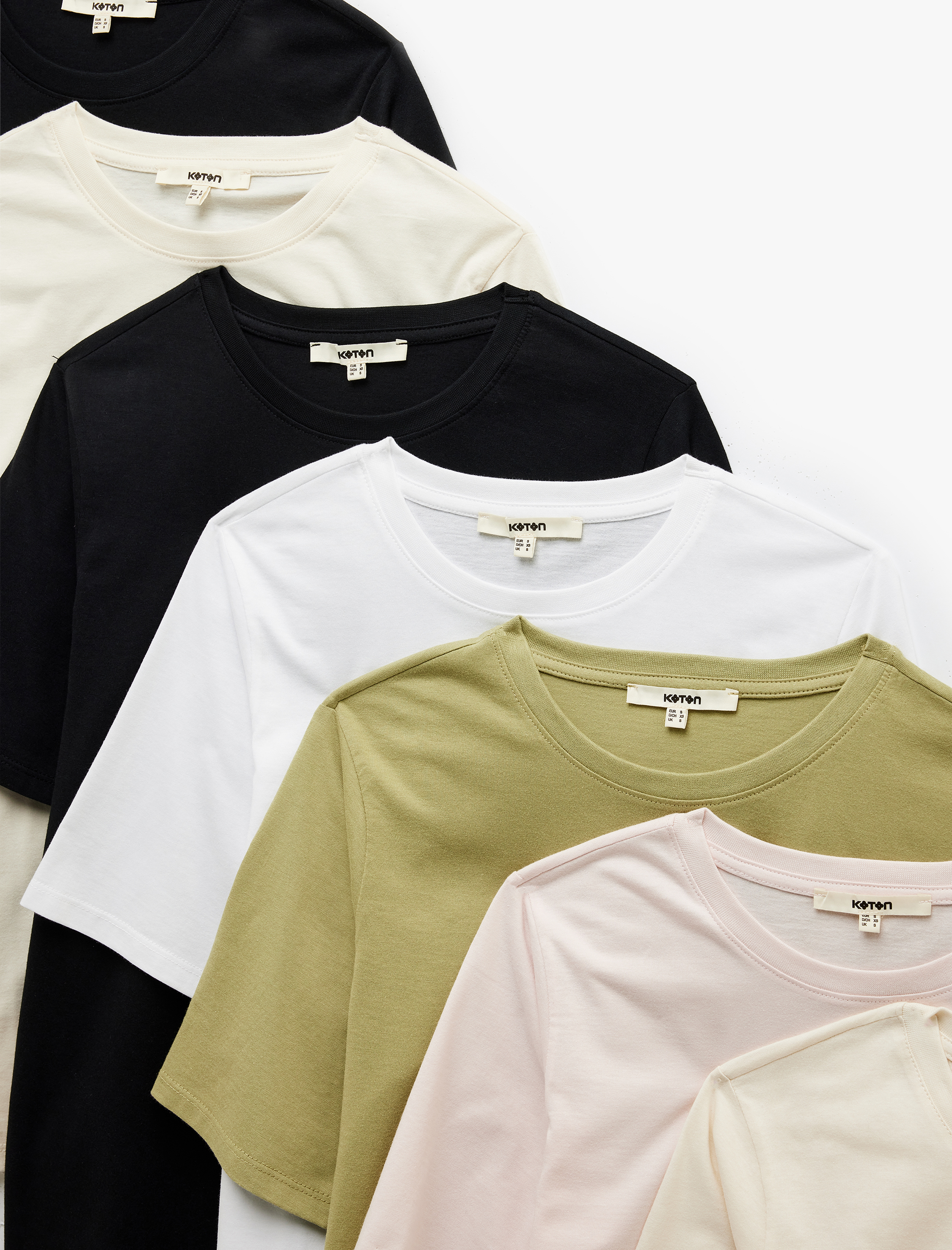   7'li Kısa Kollu Bisiklet Yaka Pamuklu Basic Tişört Seti