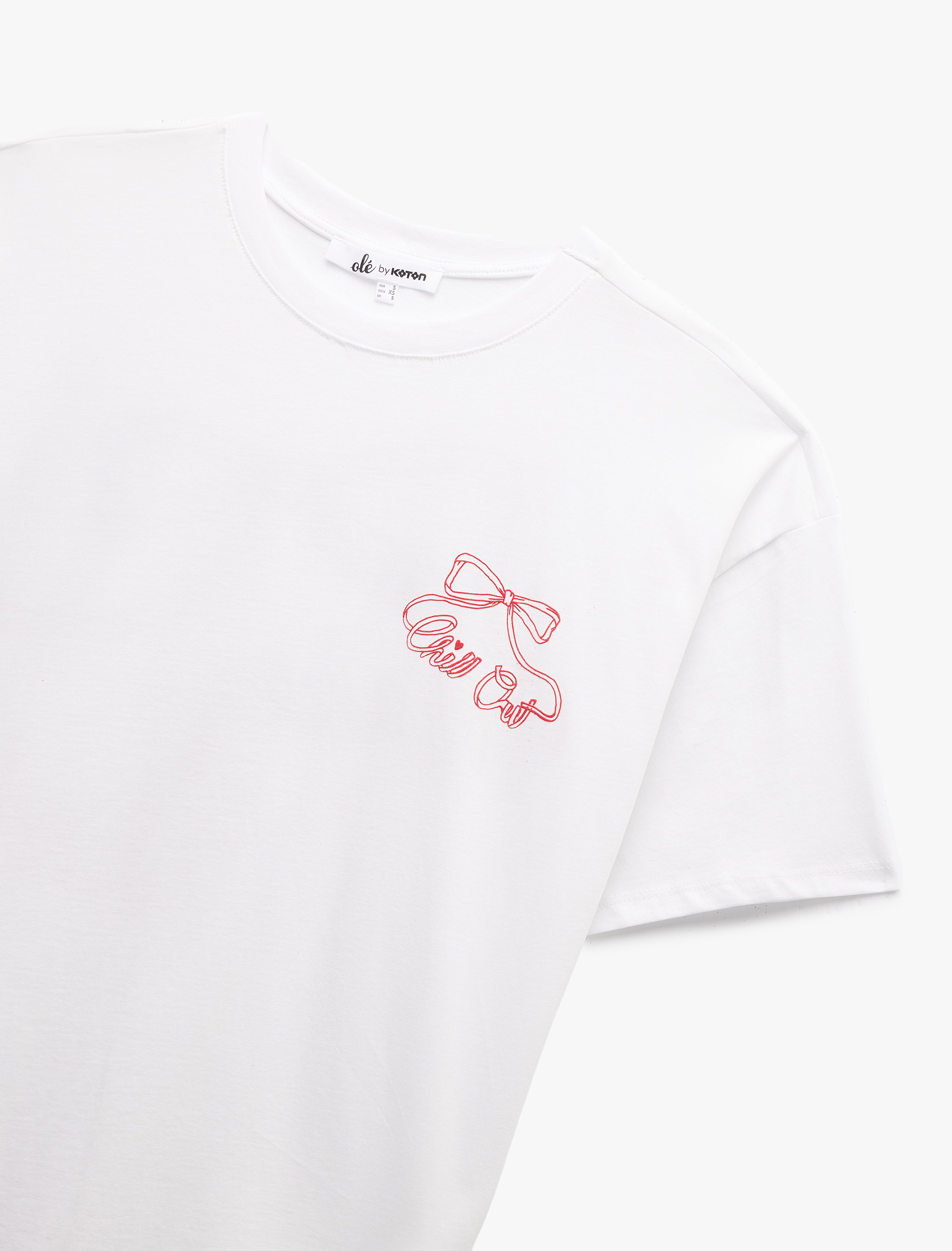   Bisiklet Yaka Kısa Kollu Pamuklu Arkası Fiyonk Baskılı Oversize Tişört