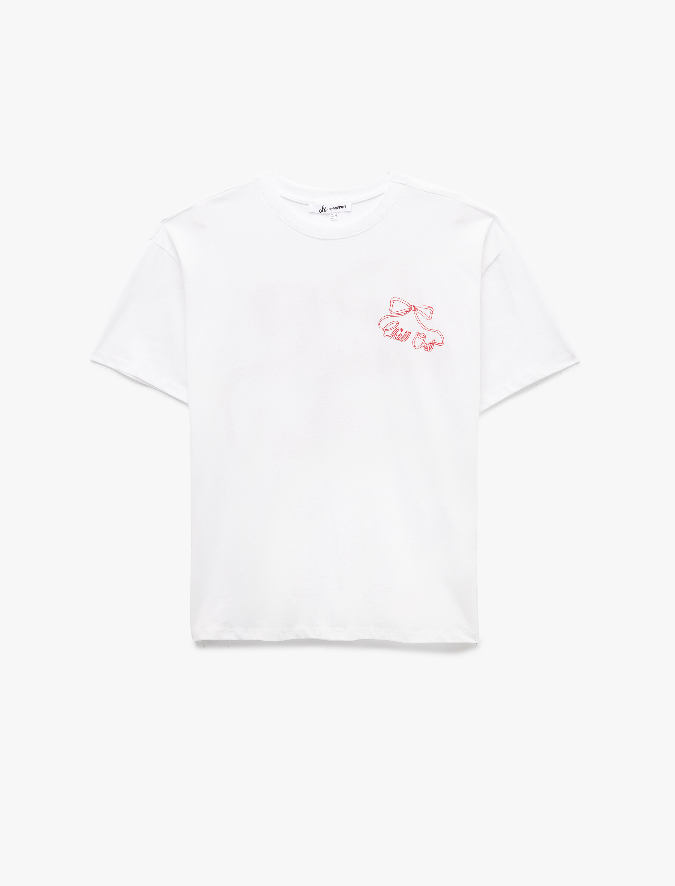   Bisiklet Yaka Kısa Kollu Pamuklu Arkası Fiyonk Baskılı Oversize Tişört