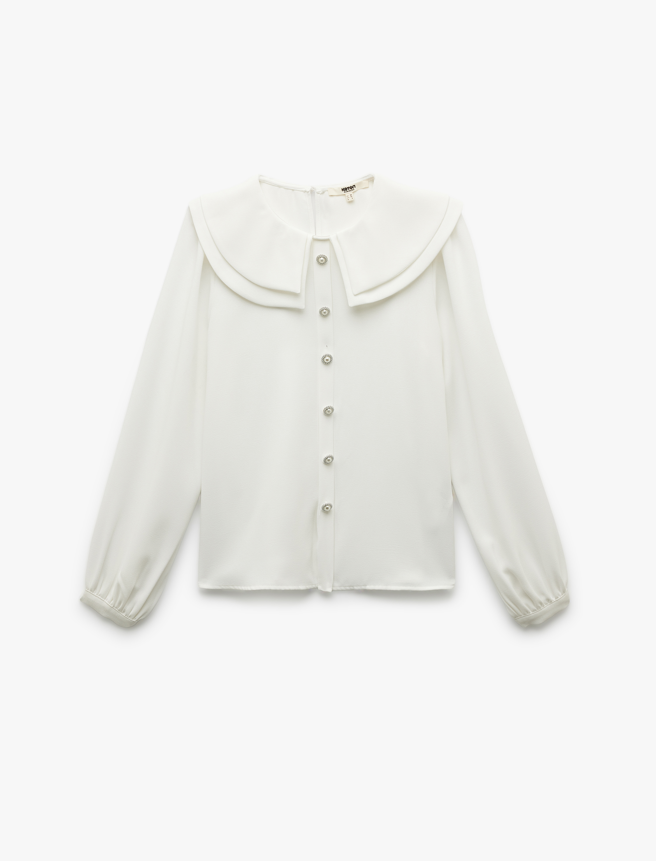   Krep Kumaş Uzun Kollu Katlı Geniş Bebe Yaka Gömlek