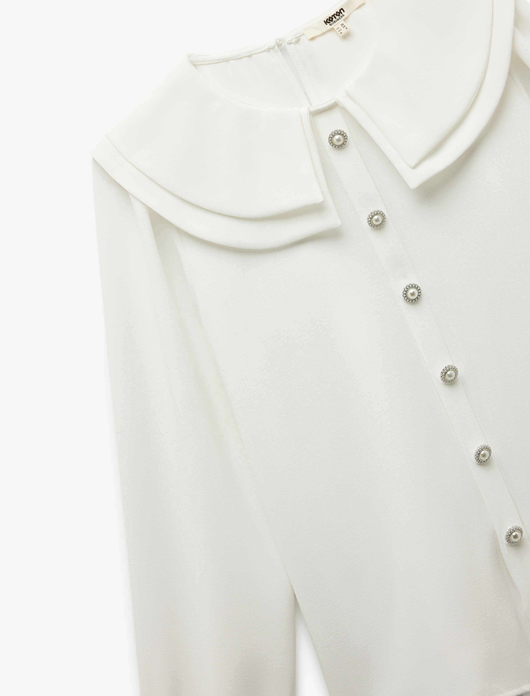   Krep Kumaş Uzun Kollu Katlı Geniş Bebe Yaka Gömlek