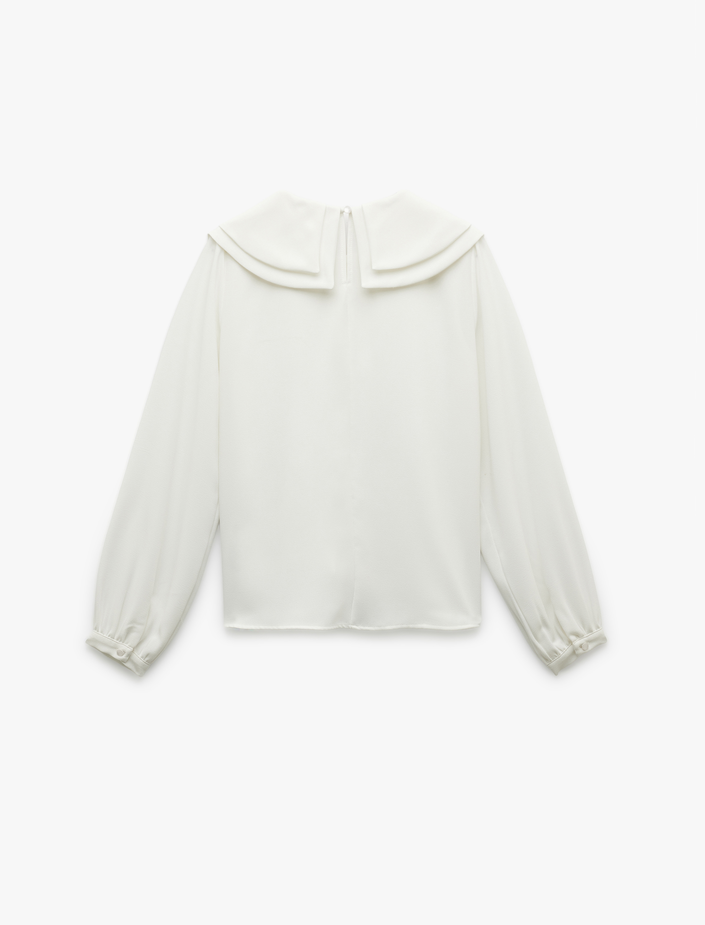   Krep Kumaş Uzun Kollu Katlı Geniş Bebe Yaka Gömlek