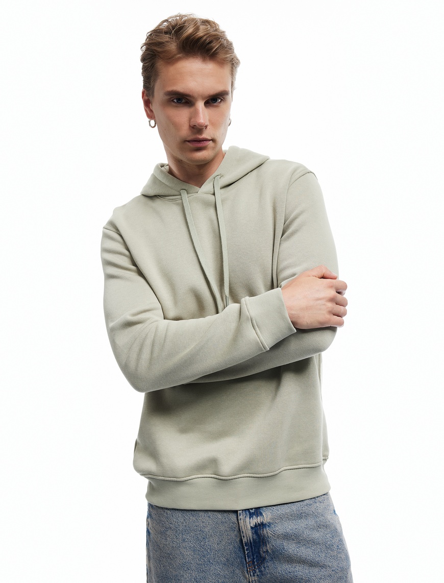  Şardonlu Uzun Kollu Basic Kapşonlu Sweatshirt