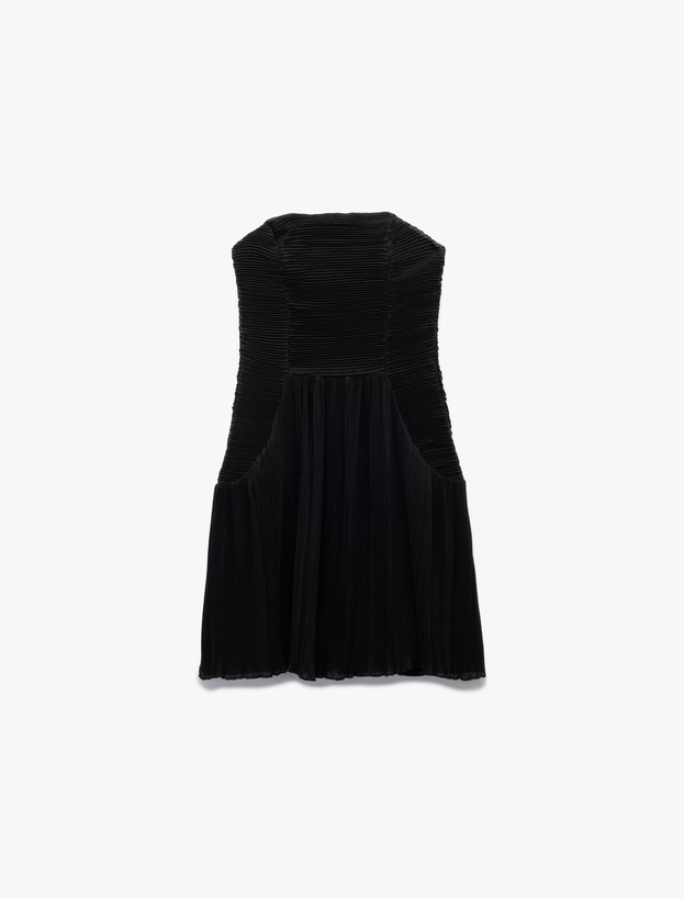 Straplez Yaka Kolsuz Slim Fit Şifon Mini Abiye Elbise_2