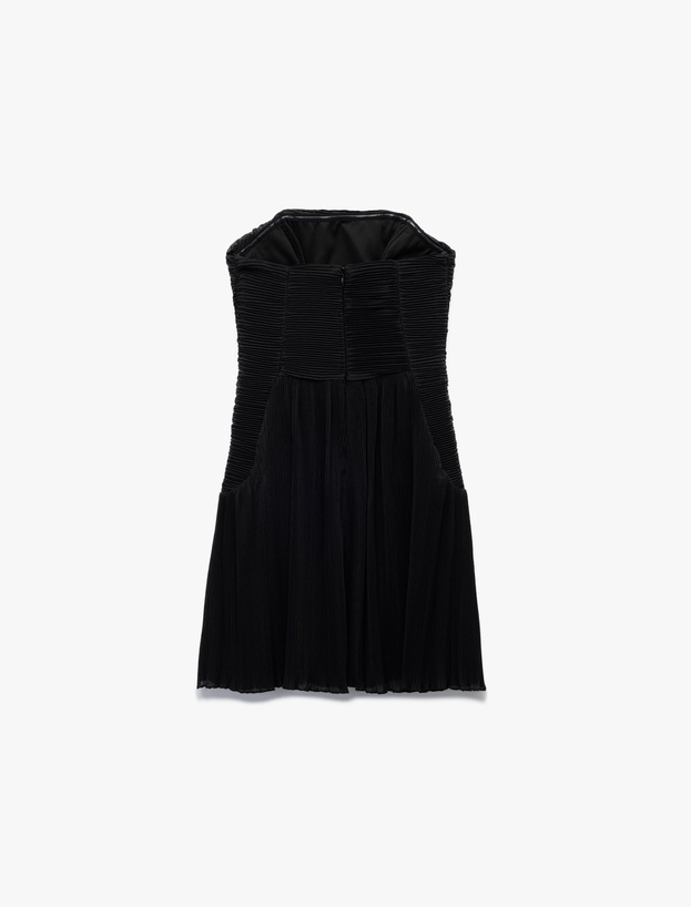 Straplez Yaka Kolsuz Slim Fit Şifon Mini Abiye Elbise_3