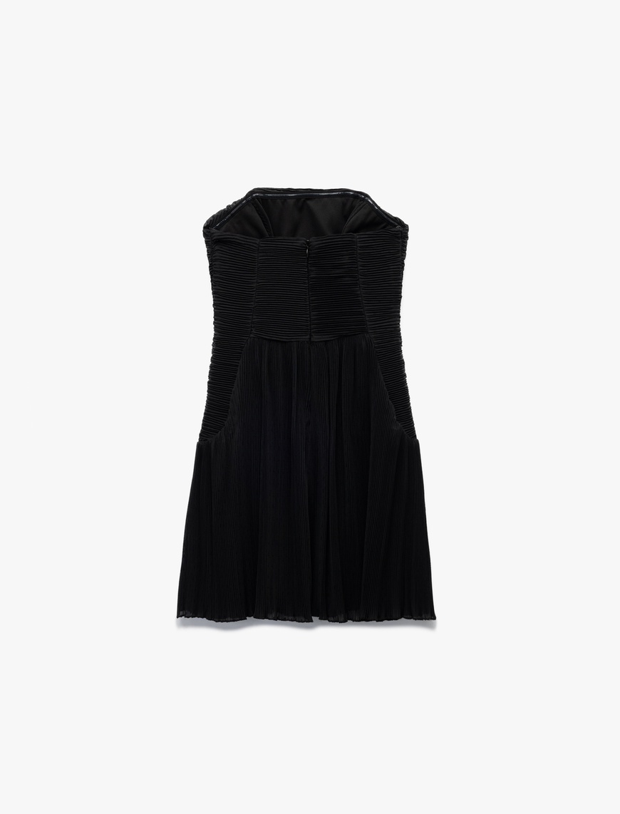   Straplez Yaka Kolsuz Slim Fit Şifon Mini Abiye Elbise