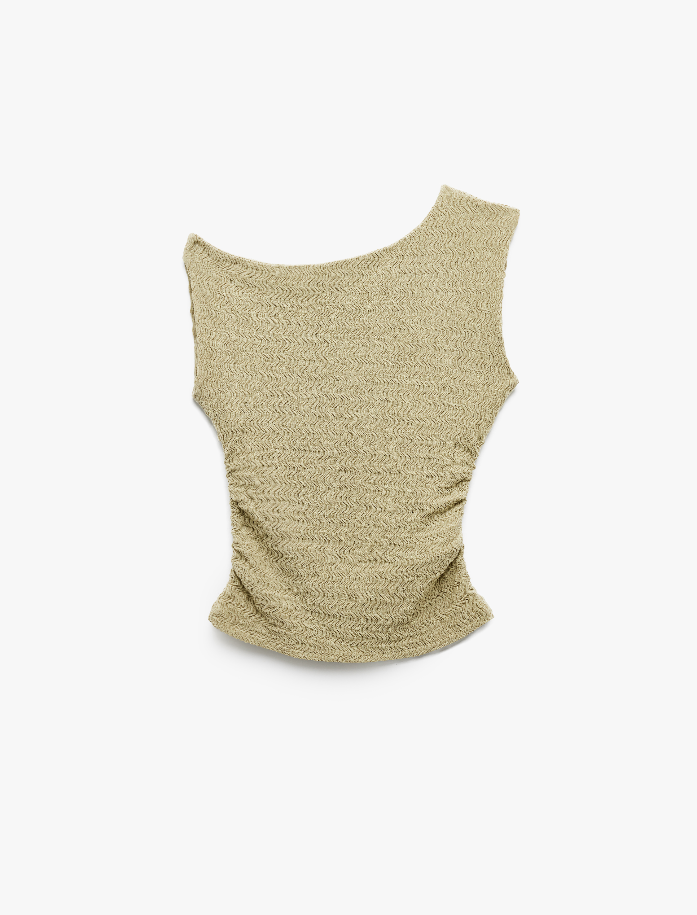   Drapeli Asimetrik Yaka Bürümcük Kolsuz Bluz