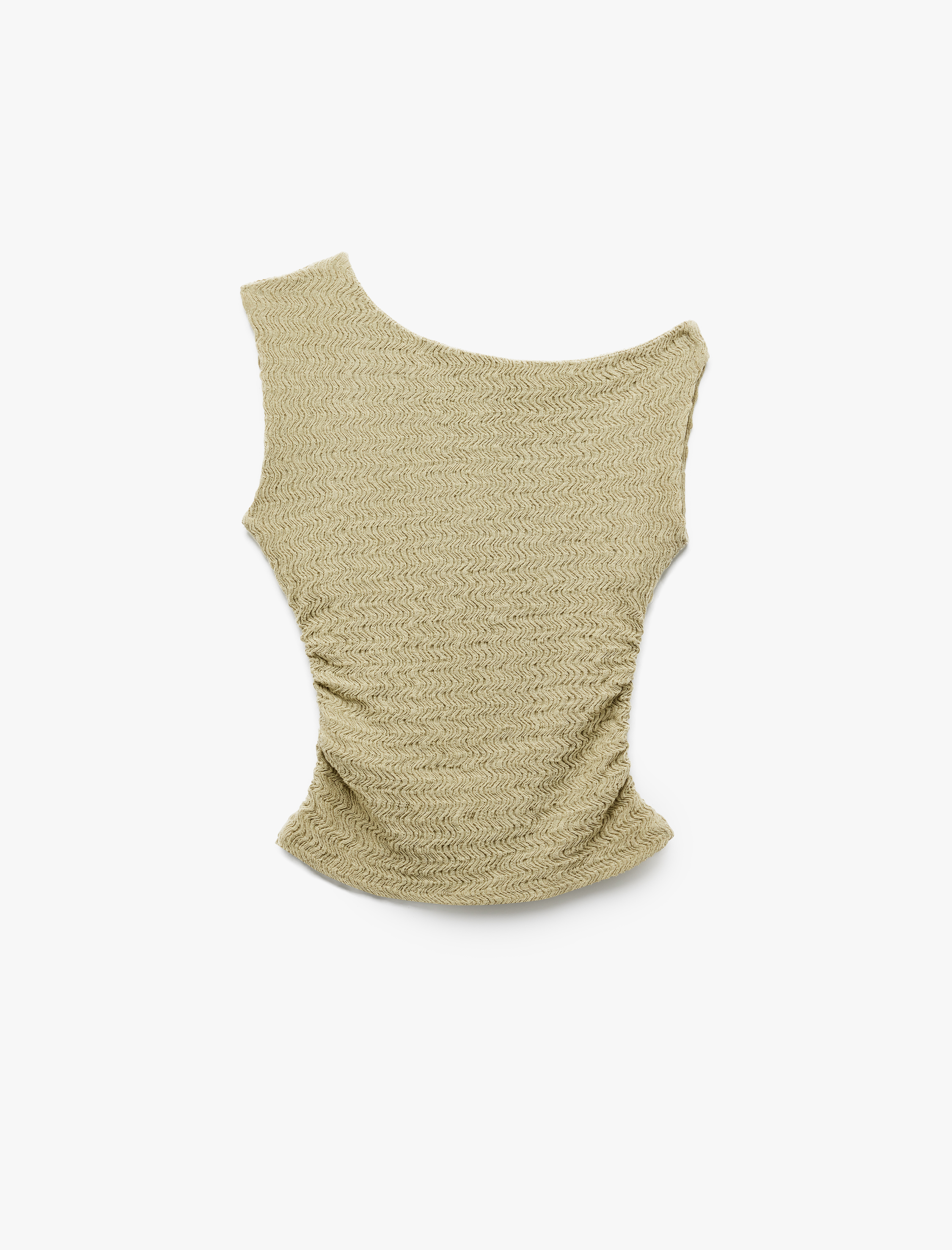   Drapeli Asimetrik Yaka Bürümcük Kolsuz Bluz