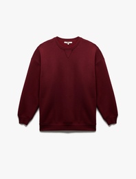 Üç İplik Şardonlu Uzun Kollu Bisiklet Yaka Oversize Sweatshirt