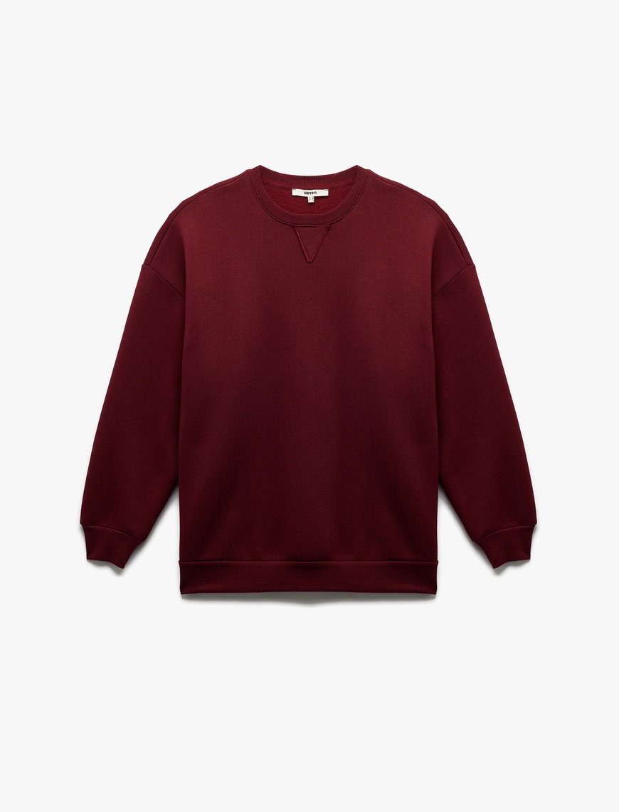   Üç İplik Şardonlu Uzun Kollu Bisiklet Yaka Oversize Sweatshirt