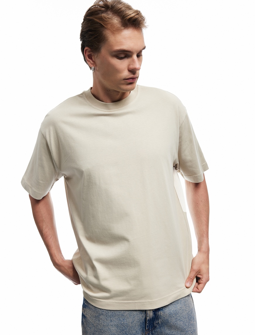   Kısa Kollu Bisiklet Yaka Pamuklu Basic Oversize Tişört