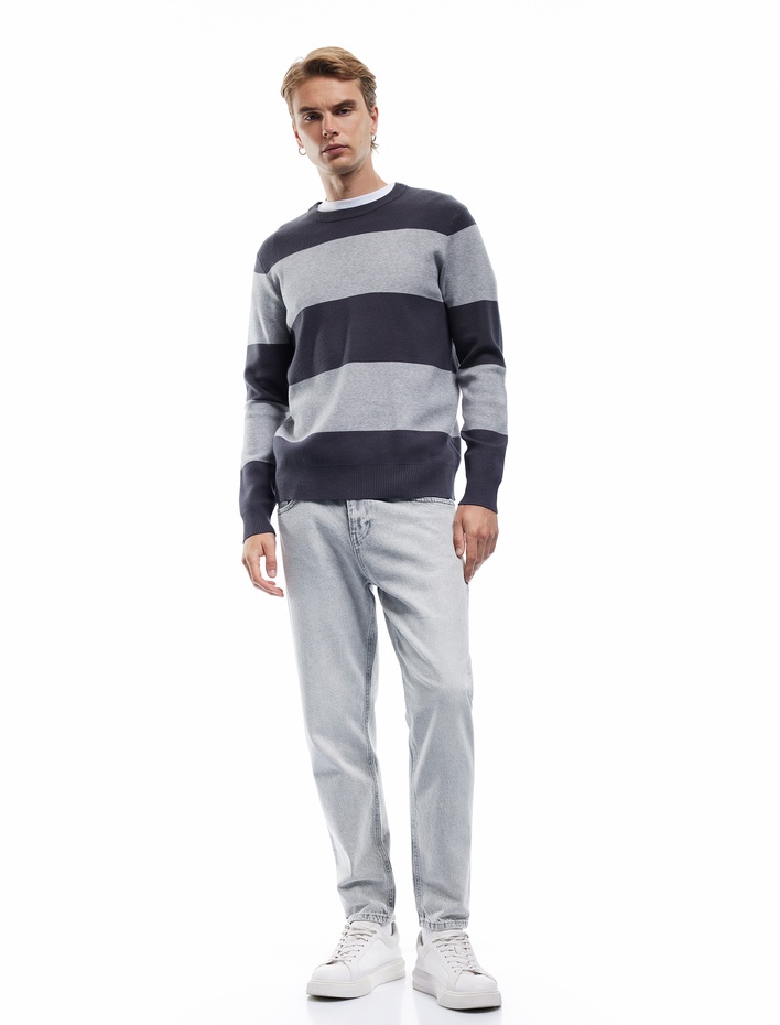  Uzun Kollu Bisiklet Yaka Çizgili Triko Kazak