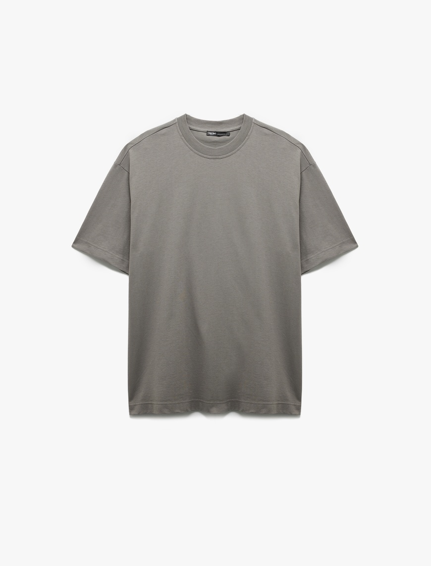   Kısa Kollu Bisiklet Yaka Pamuklu Basic Oversize Tişört