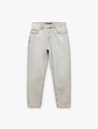 Normal Bel Pamuklu Vintage Straight Jean Pantolon