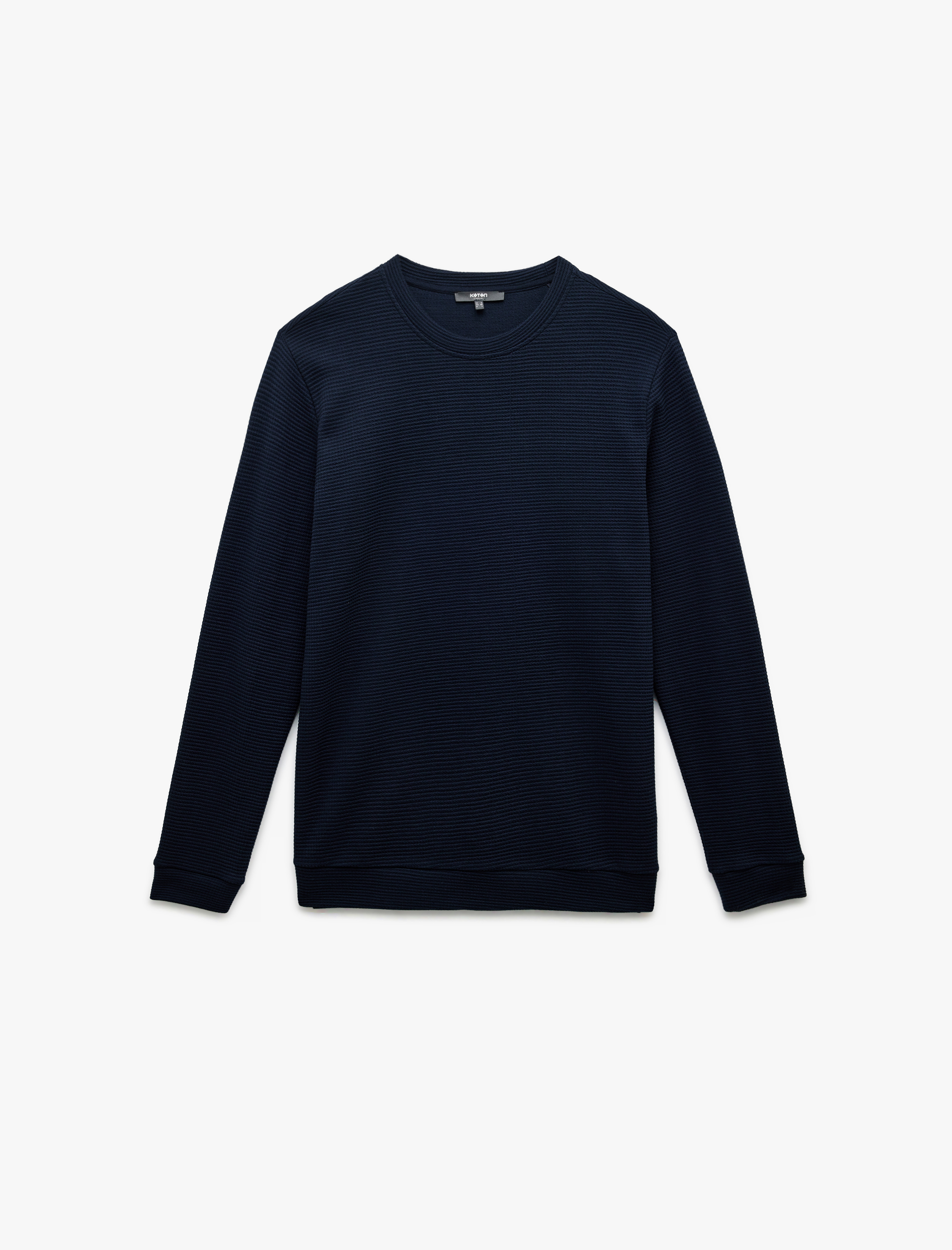   Pamuklu Uzun Kollu Dokulu Basic Bisiklet Yaka Sweatshirt