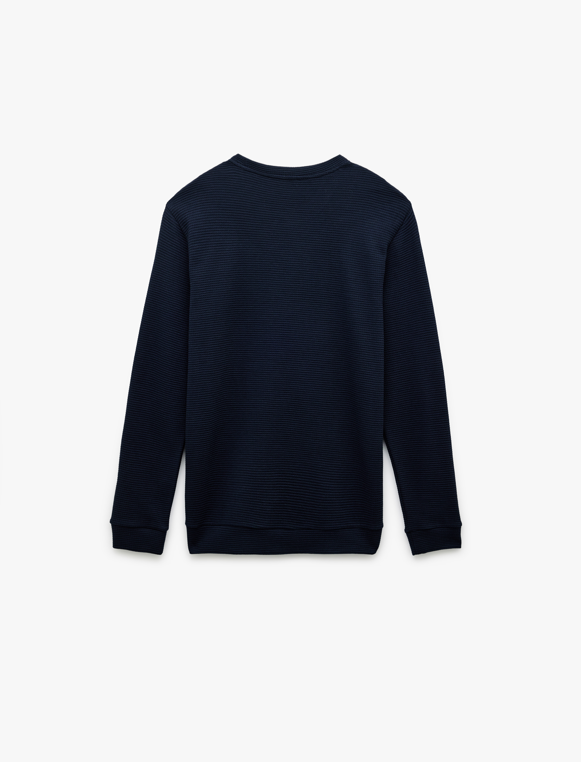   Pamuklu Uzun Kollu Dokulu Basic Bisiklet Yaka Sweatshirt