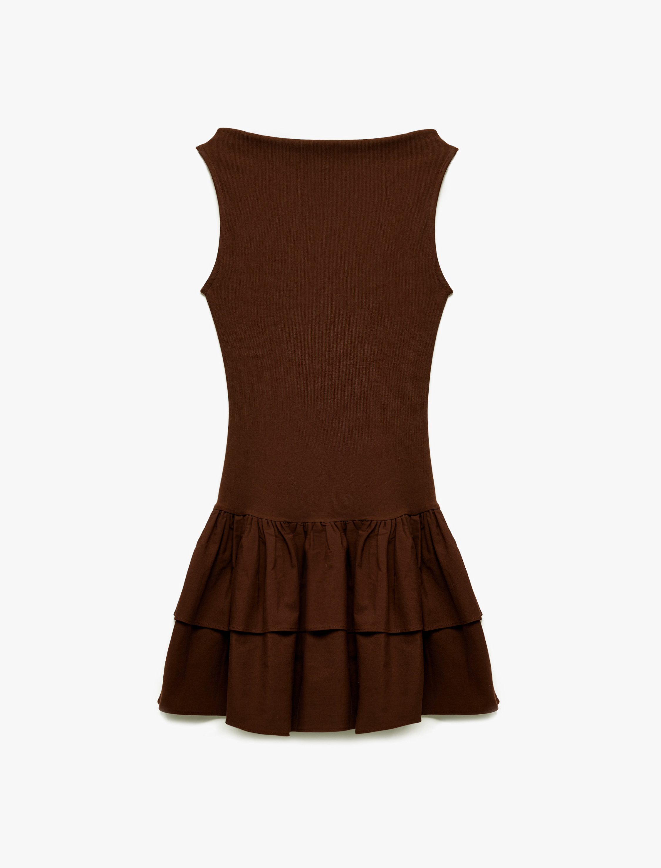   Koton X İnji - Pamuklu Katlı Volanlı Slim Fit Kayık Yaka Kolsuz Mini Elbise