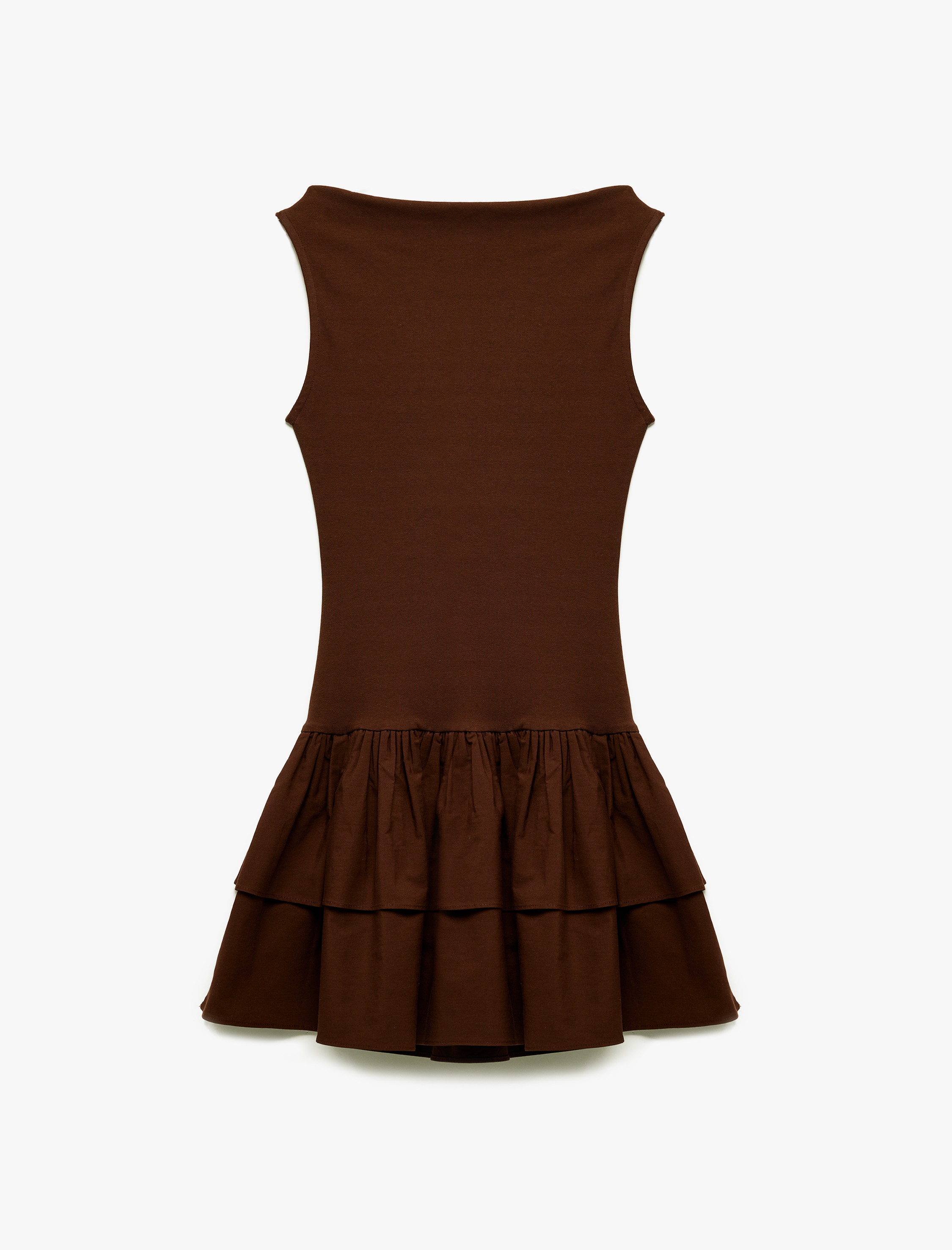   Koton X İnji - Pamuklu Katlı Volanlı Slim Fit Kayık Yaka Kolsuz Mini Elbise