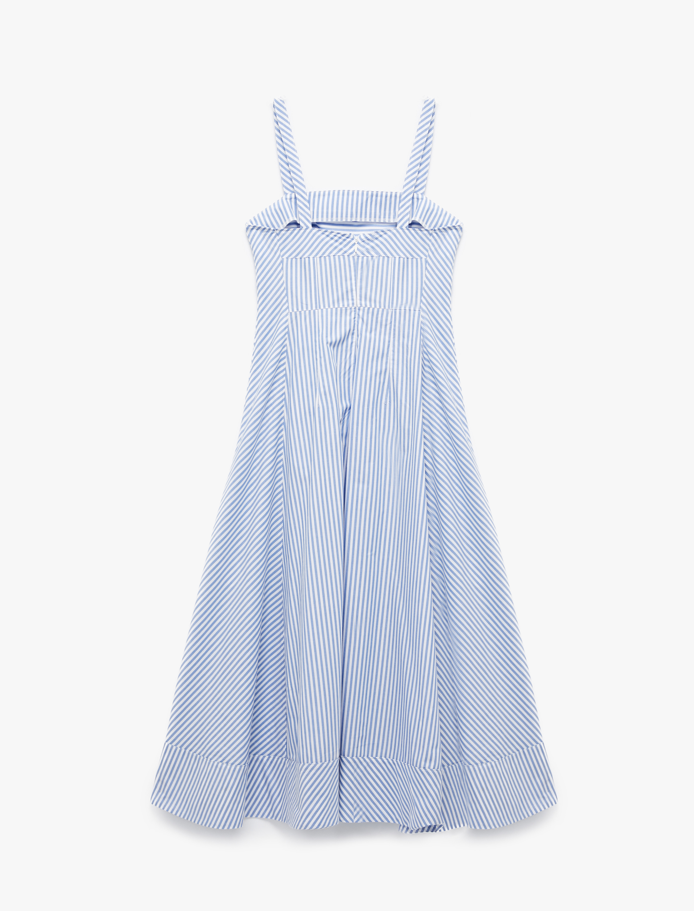   Pamuklu Kolsuz Kare Yaka Askılı Midi Kloş Elbise