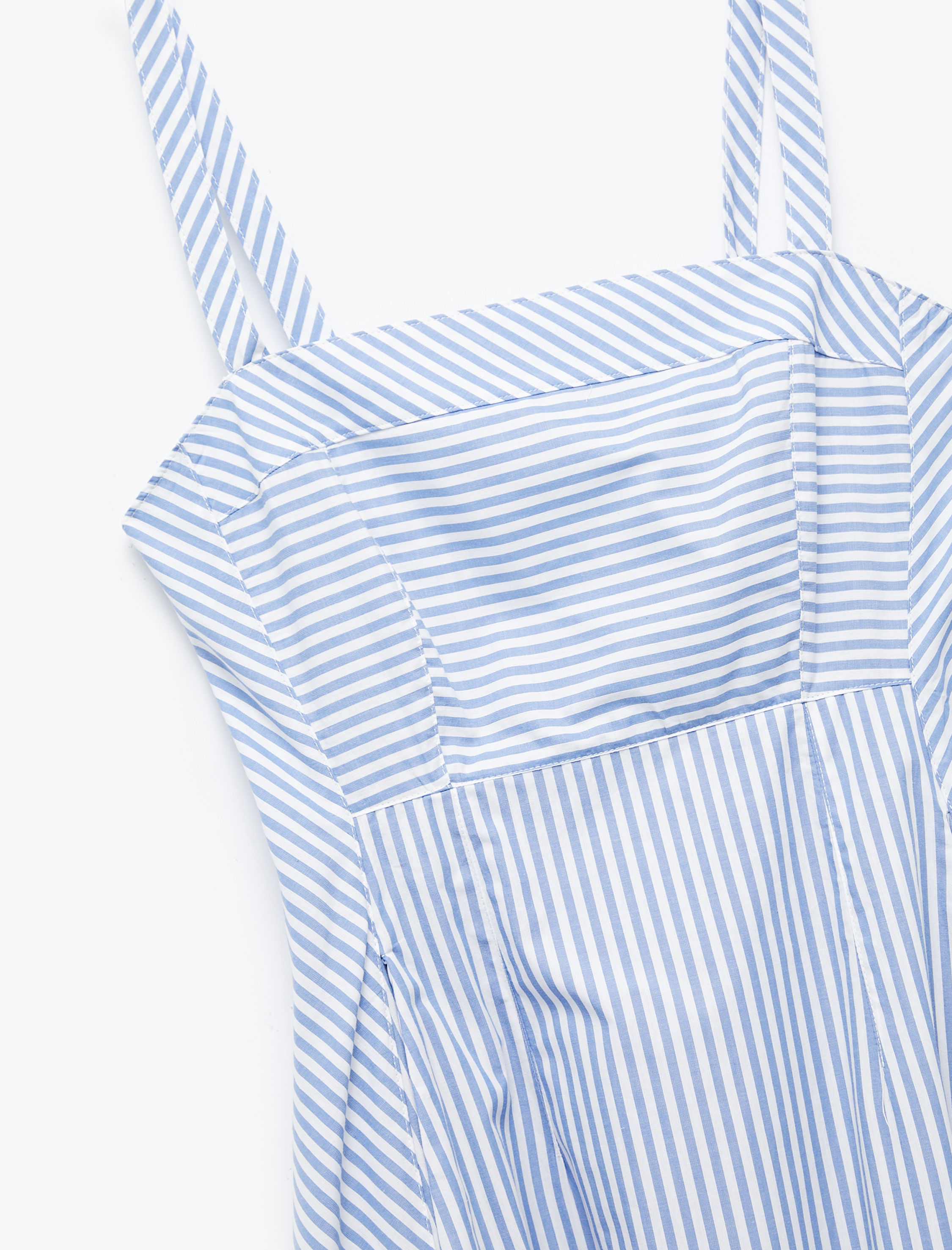   Pamuklu Kolsuz Kare Yaka Askılı Midi Kloş Elbise