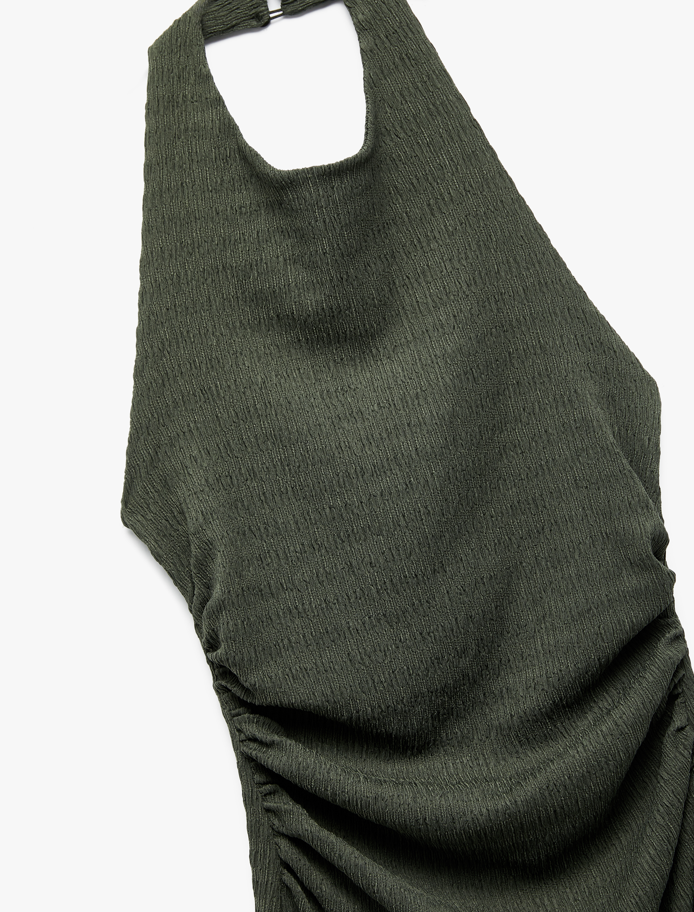   Kolsuz Drapeli Sırt Detaylı Midi Boy Halter Yaka Elbise