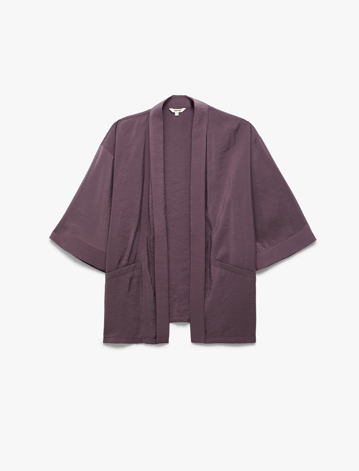  Modal Kumaş Cepli 3/4 Geniş Kollu Kimono