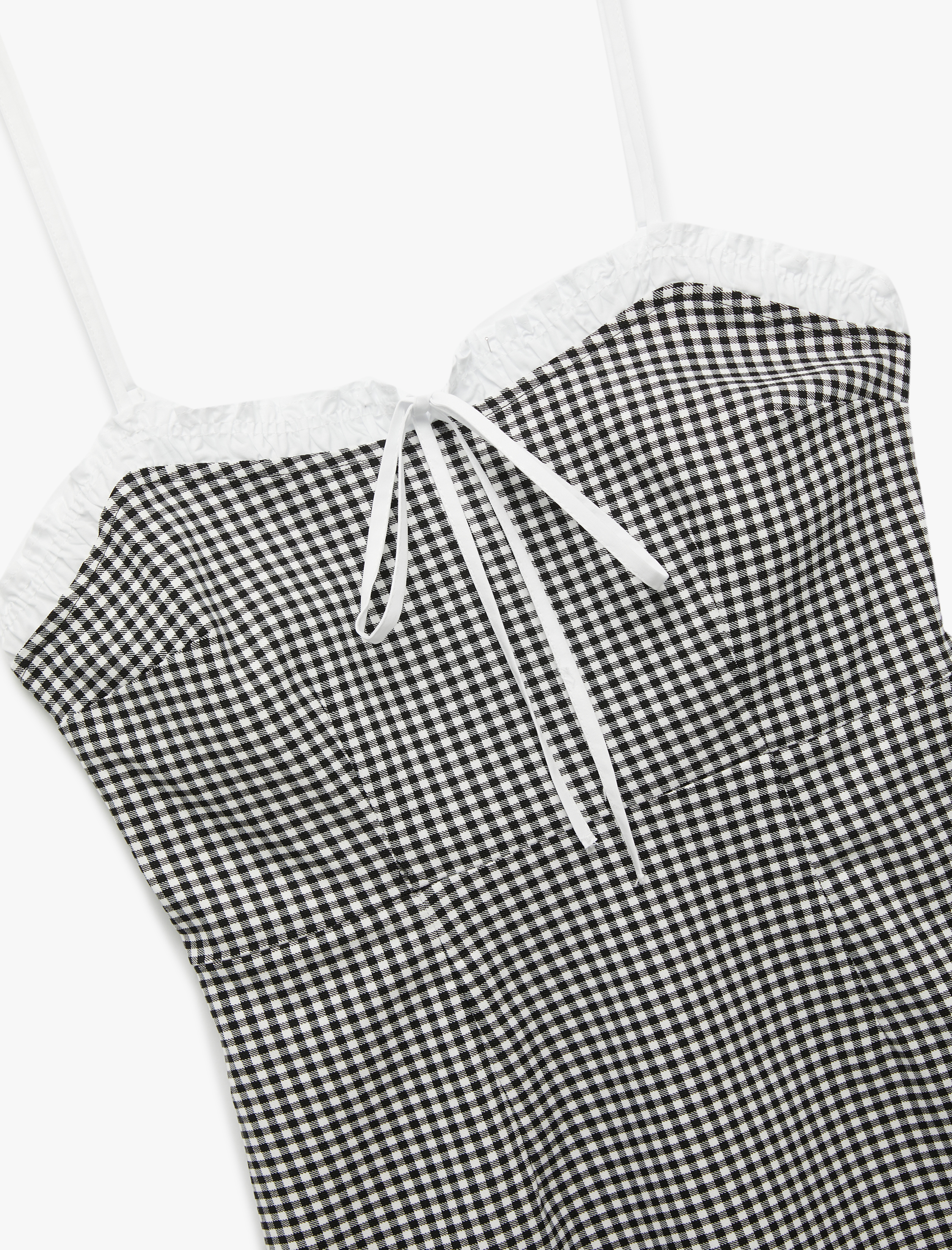   Dantelli Fiyonk Detaylı İnce Askılı Pötikareli Mini Elbise