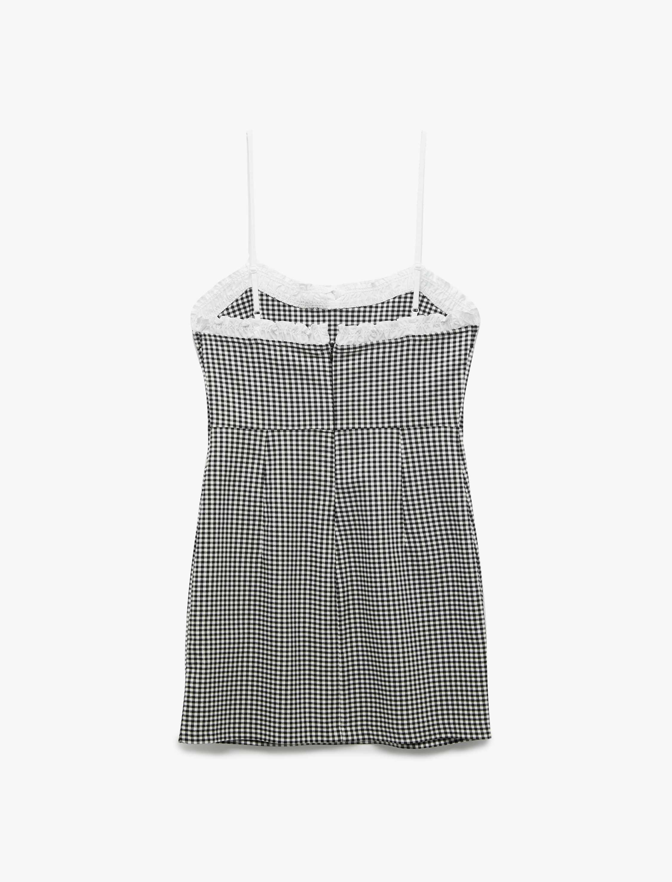   Dantelli Fiyonk Detaylı İnce Askılı Pötikareli Mini Elbise