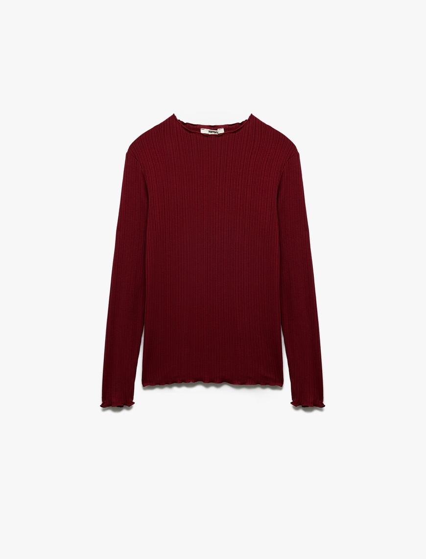   Kaşkorse Viskon Slim Fit Uzun Kollu Hafif Dik Yaka Tişört