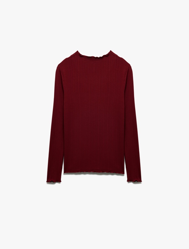 Kaşkorse Viskon Slim Fit Uzun Kollu Hafif Dik Yaka Tişört_1