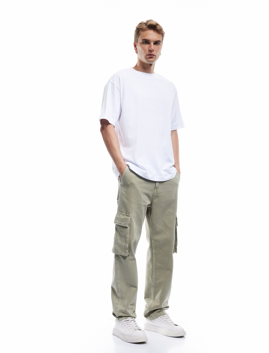   Kısa Kollu Bisiklet Yaka Pamuklu Basic Oversize Tişört