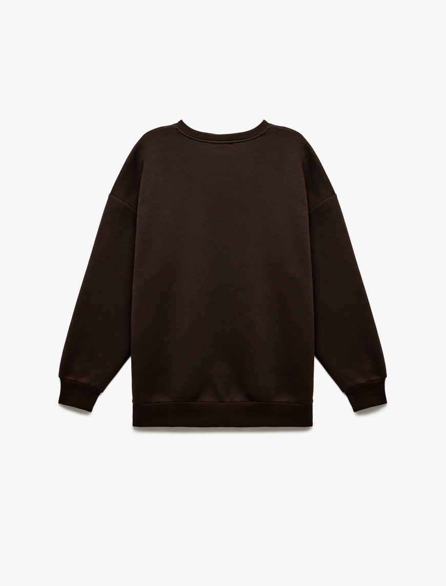   Üç İplik Şardonlu Uzun Kollu Bisiklet Yaka Oversize Sweatshirt
