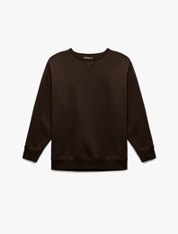Üç İplik Şardonlu Uzun Kollu Bisiklet Yaka Oversize Sweatshirt
