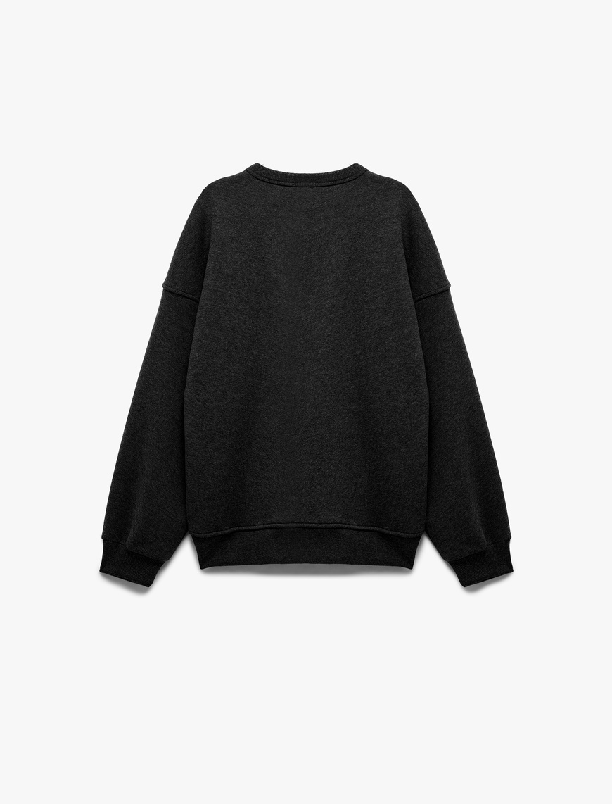   Şardonlu Uzun Kollu Bisiklet Yaka Oversize Sweatshirt