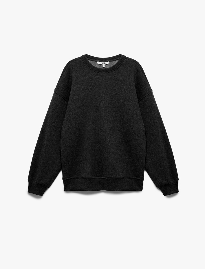  Şardonlu Uzun Kollu Bisiklet Yaka Oversize Sweatshirt