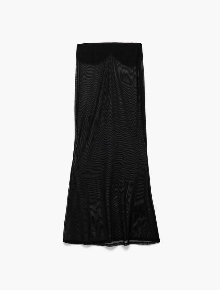  Transparan Drapeli Çiçek Aksesuar Detaylı Tül Uzun Pareo Etek