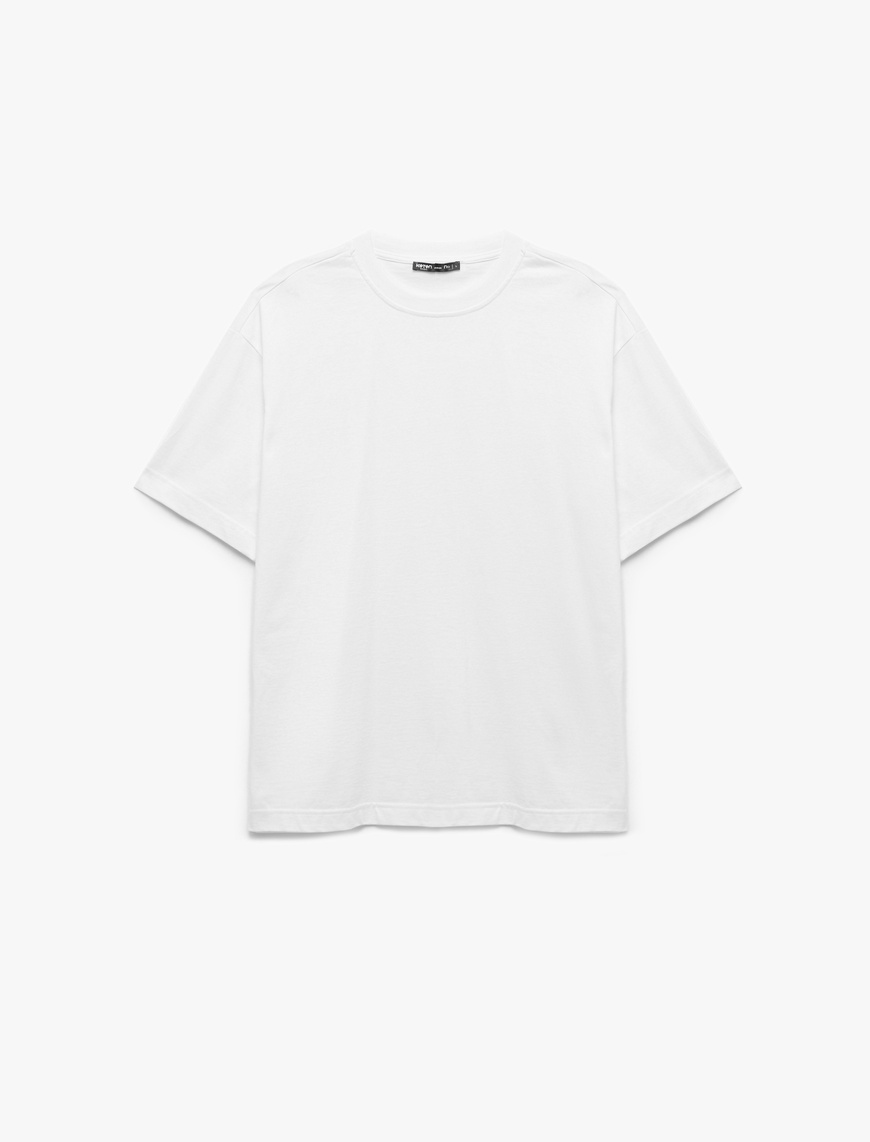   Kısa Kollu Bisiklet Yaka Pamuklu Basic Oversize Tişört