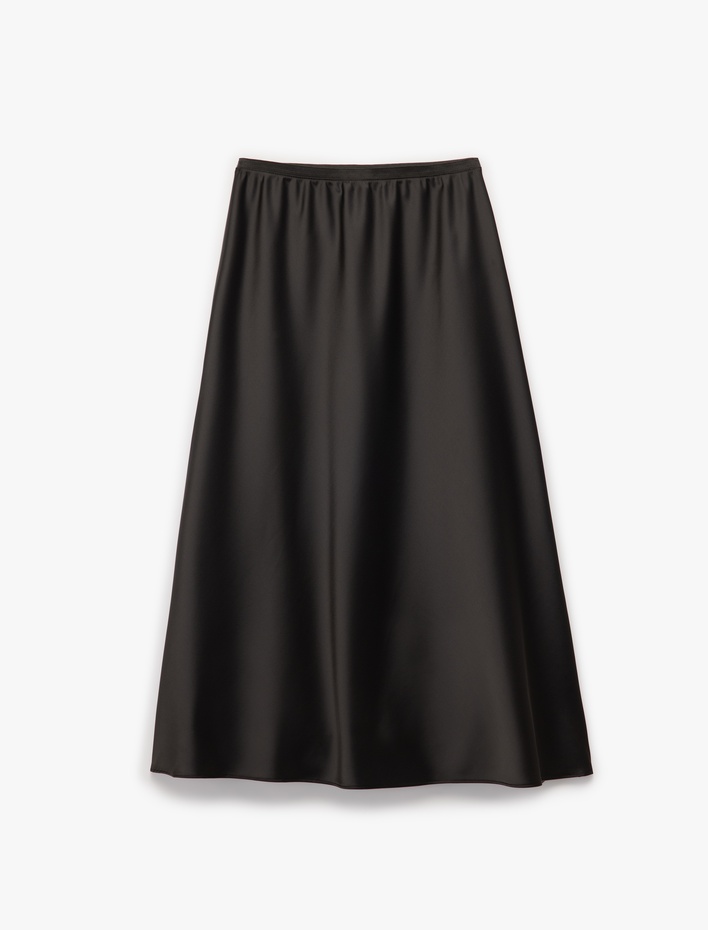  Standart Bel Regular Fit Saten Midi Etek