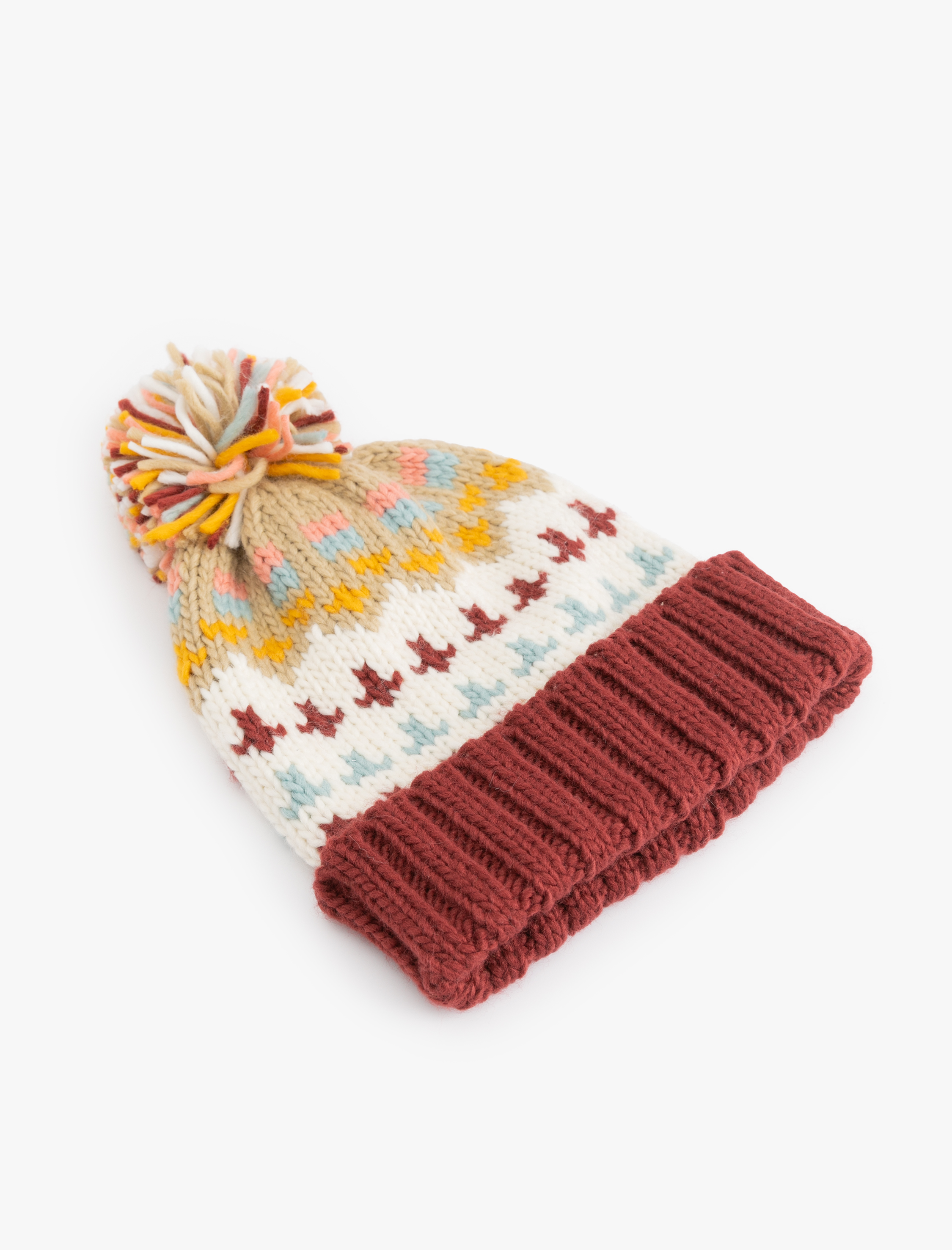  Kadın Desenli Ponpon Detaylı Örgü Bere