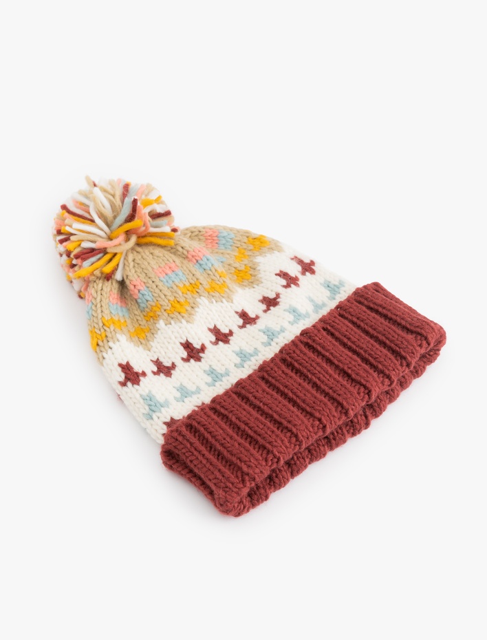 Kadın Desenli Ponpon Detaylı Örgü Bere