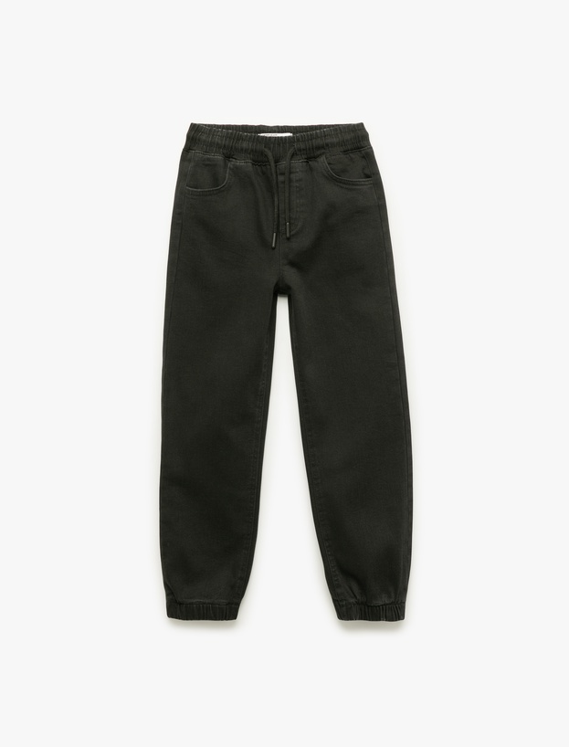 Pamuklu Beli Bağcıklı Jogger Denim Pantolon_0