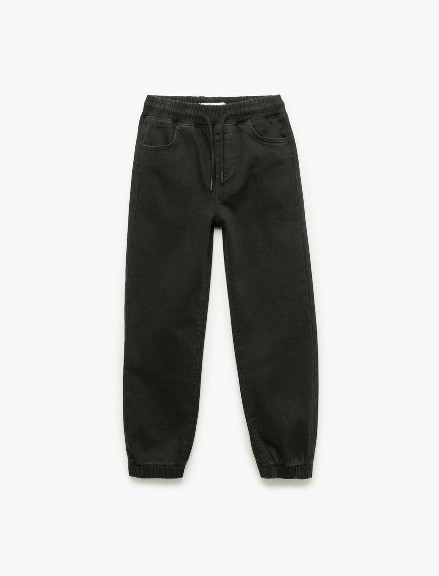  Erkek Çocuk Pamuklu Beli Bağcıklı Jogger Denim Pantolon
