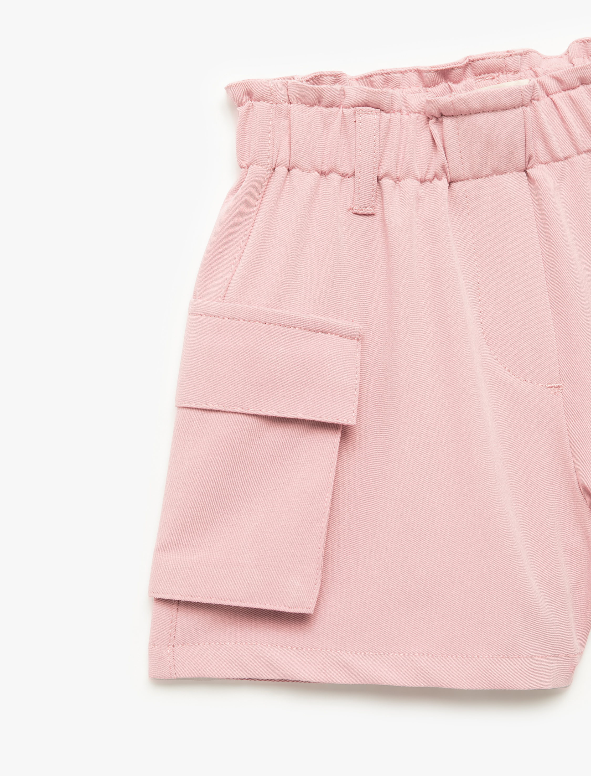  Kız Çocuk Viskon Karışımlı Beli Lastikli Kargo Cepli Şort