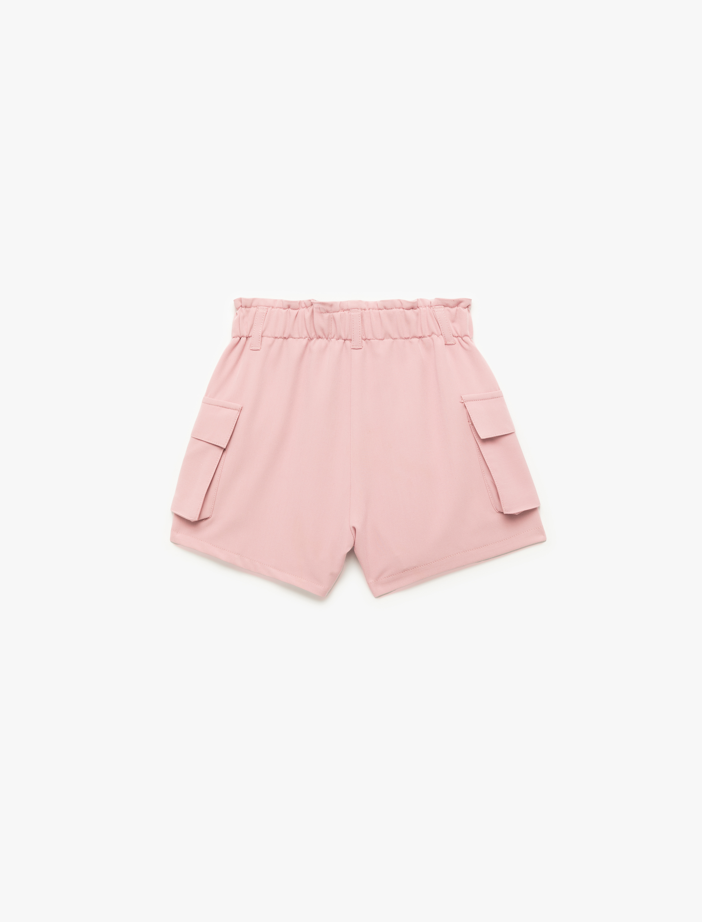  Kız Çocuk Viskon Karışımlı Beli Lastikli Kargo Cepli Şort