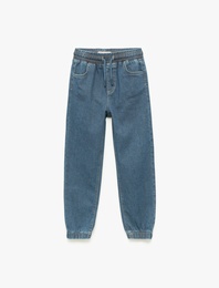 Pamuklu Beli Bağcıklı Jogger Denim Pantolon
