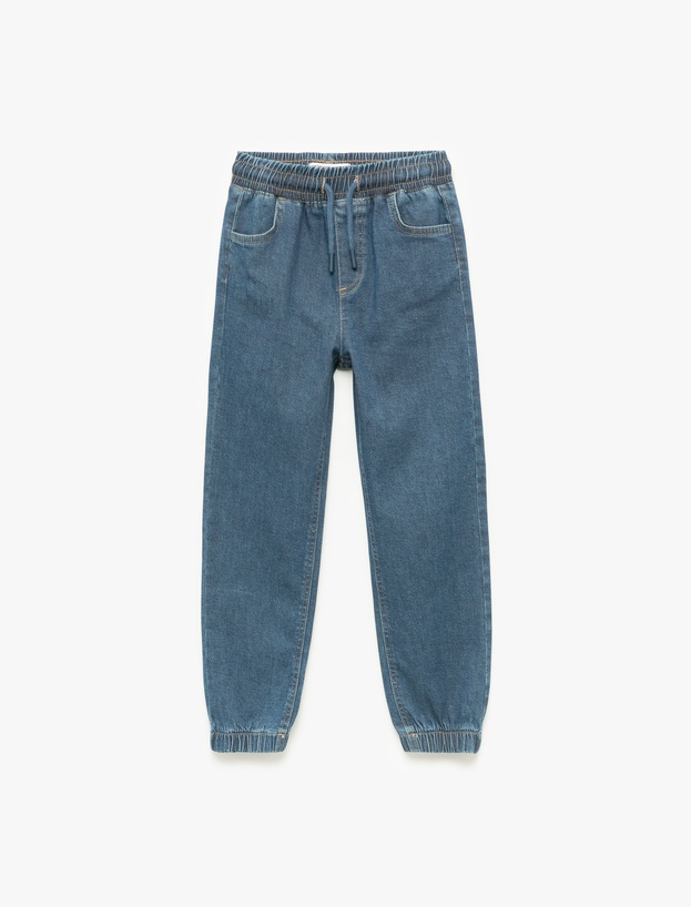 Pamuklu Beli Bağcıklı Jogger Denim Pantolon_0
