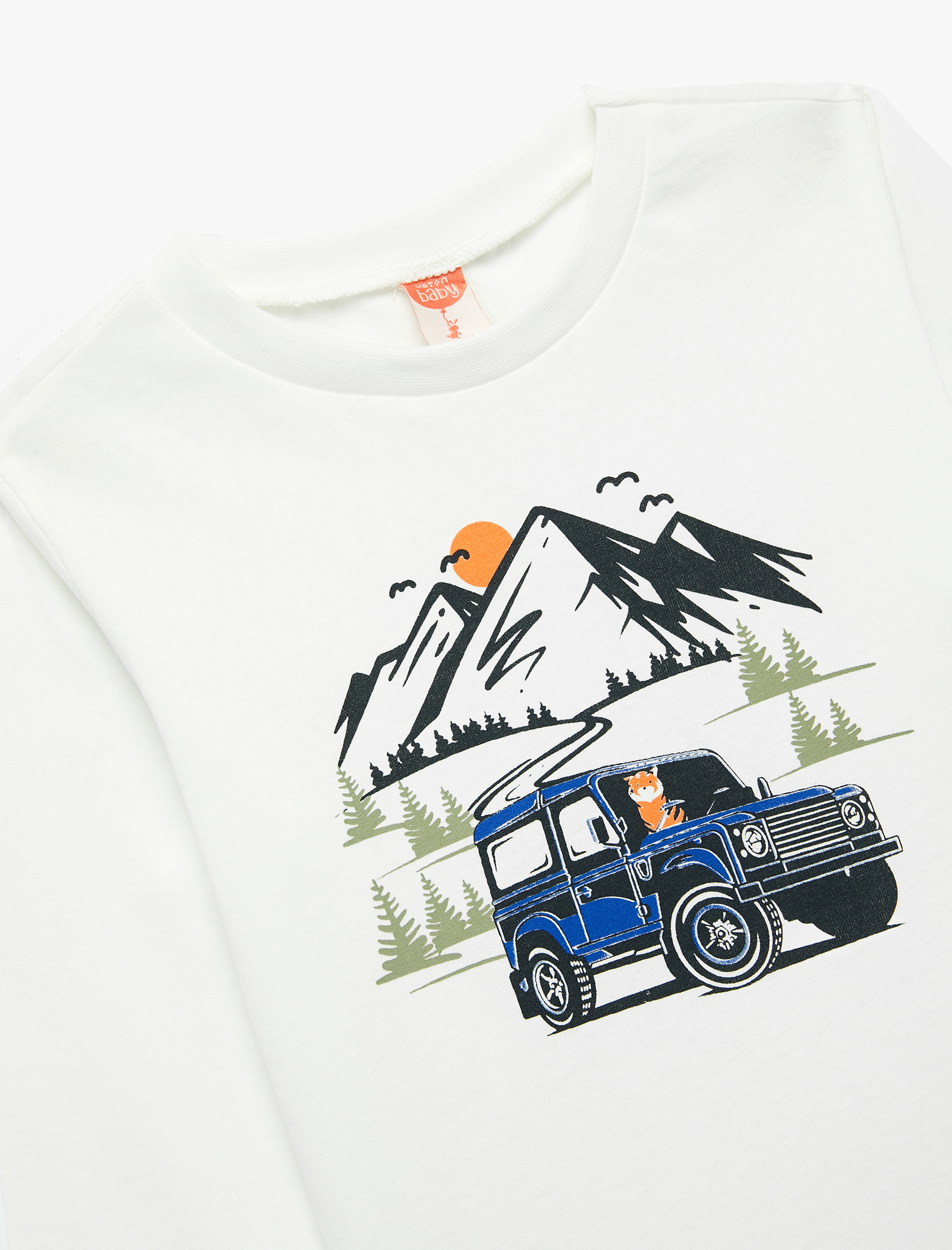  Erkek Bebek Pamuklu Uzun Kollu Bisiklet Yaka Baskılı Tişört