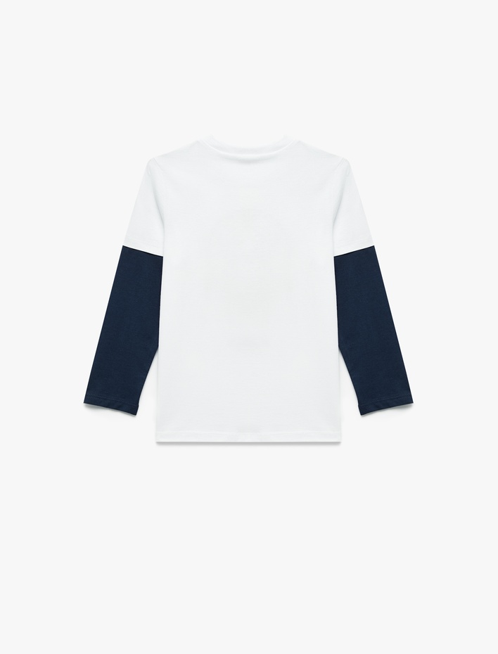 Erkek Çocuk Pamuklu Uzun Kollu Bisiklet Yaka Futbol Baskılı Tişört